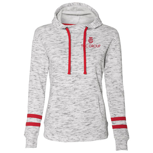 Women’s Mélange Fleece Striped-Sleeve Hooded Sweatshirt